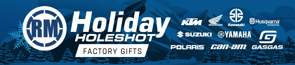 RM Holiday Holeshot, Factory Gifts, KTM, Honda, Kawasaki, Husqvarna, Suzuki, Yamaha, GASGAS, Polaris, CAN-AM. a mountain scene